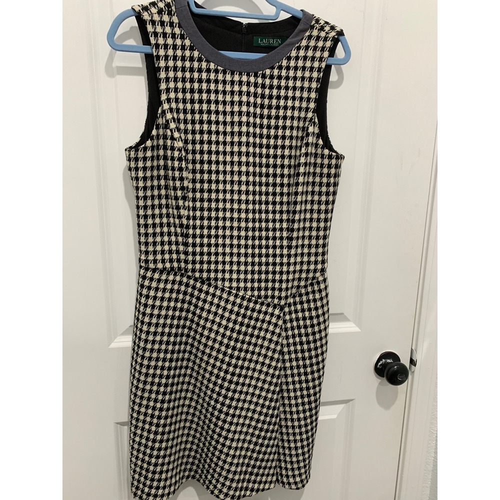 Lauren Ralph Lauren Houndstooth Sleeveless Sheath Dress Black White Size 10